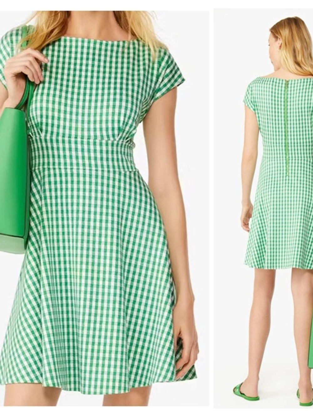 Kate Spade Green Gingham Fit-and-Flare Dress
